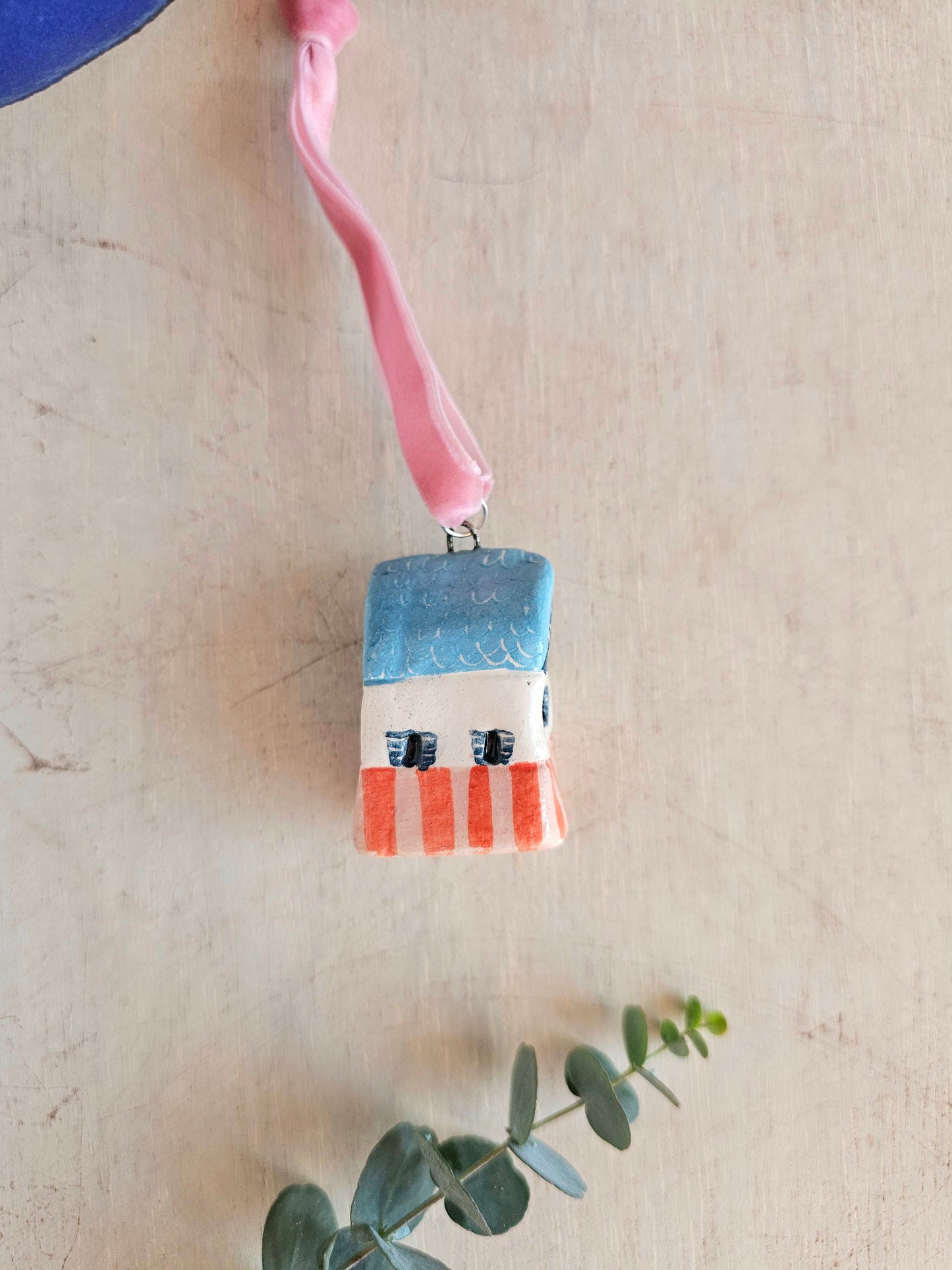 Brimble Studio

Mini Alpine Houses — Hand-Painted Ceramic Christmas Ornaments - stripes and blue roof