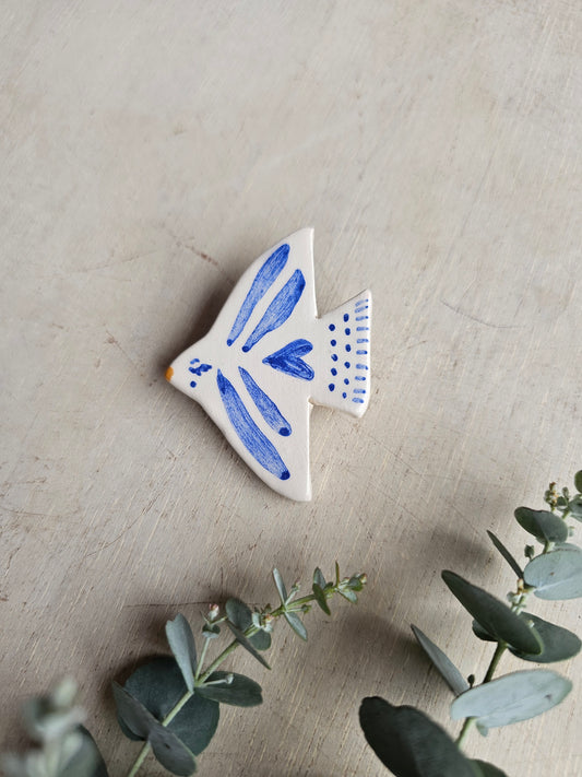 Blue bird handmade ceramic brooch
