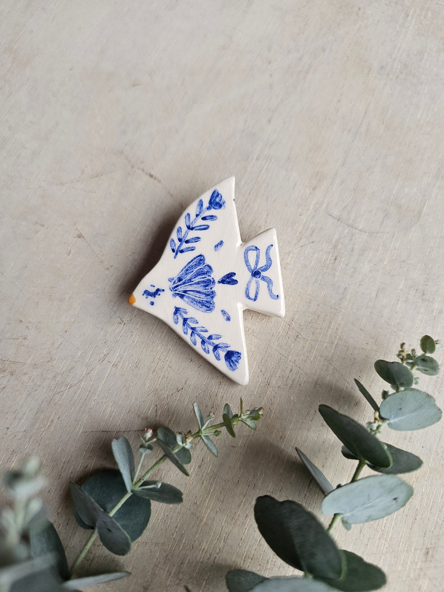Blue bird handmade ceramic brooch