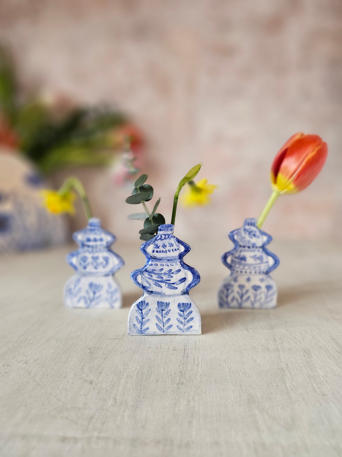 Cobalt Garden Mini Ceramic Bud Vases