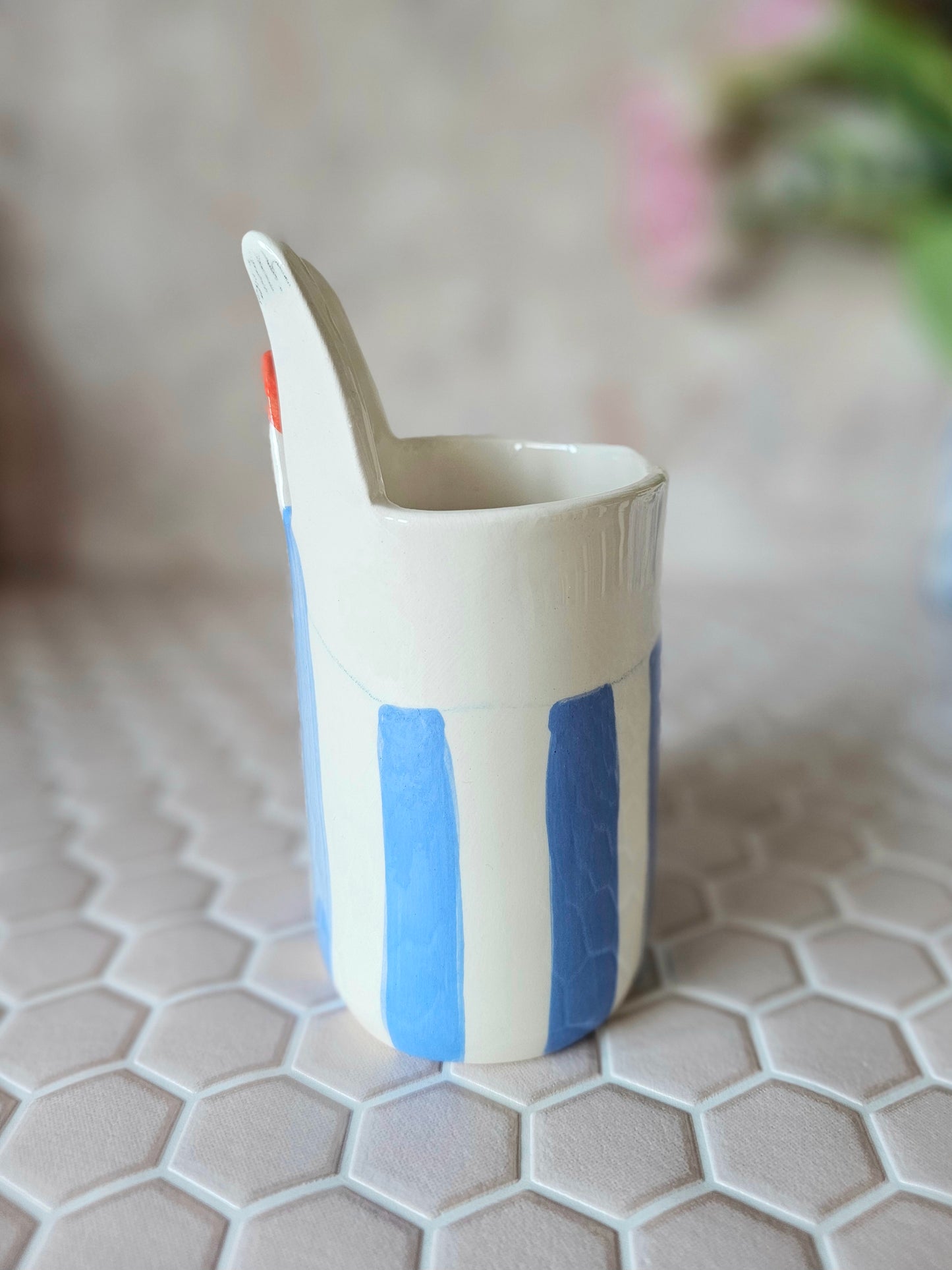 Sylvia the swimmer handmade ceramic pot toothbrush holder- made to order