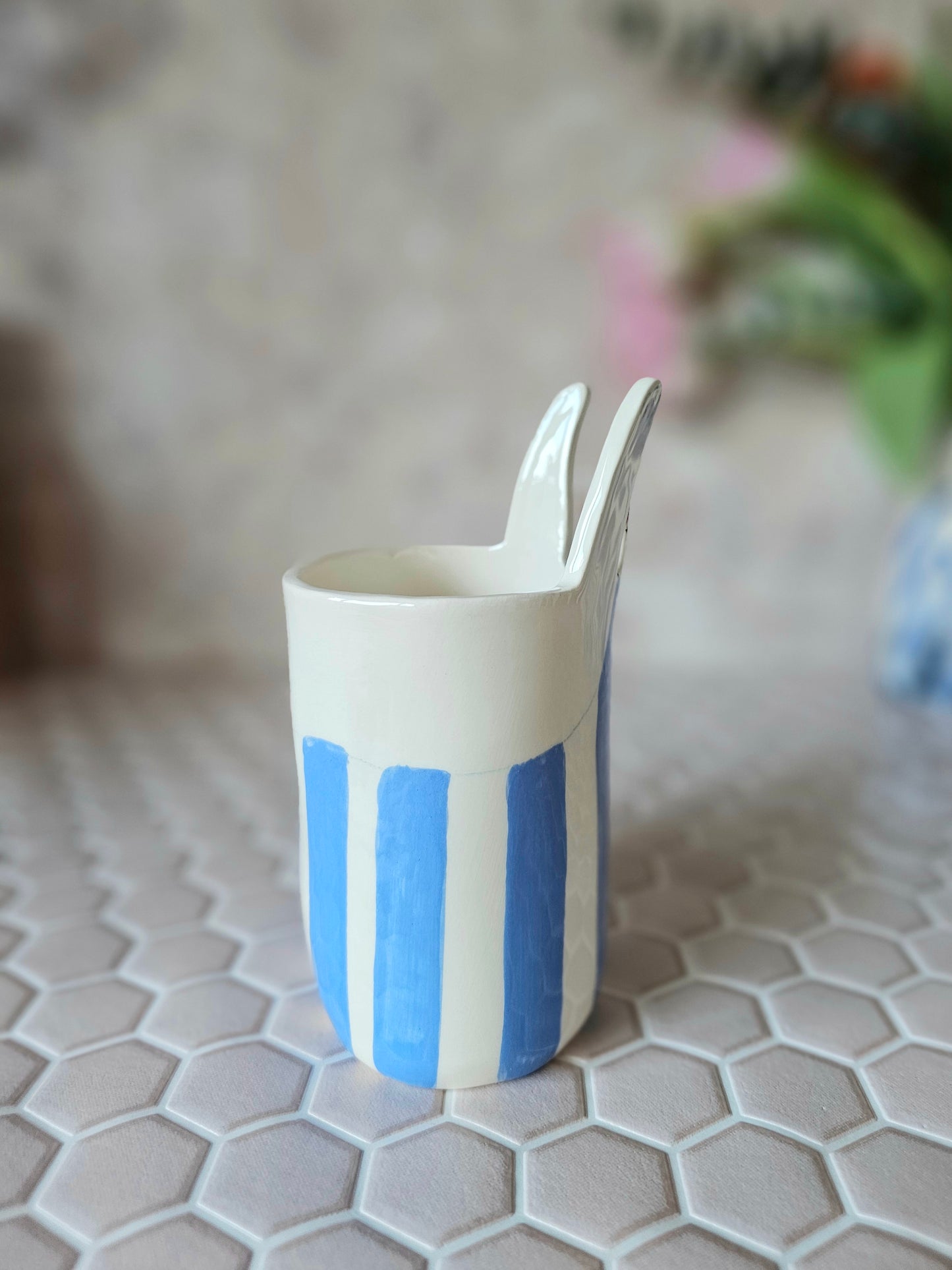 Sylvia the swimmer handmade ceramic pot toothbrush holder- made to order