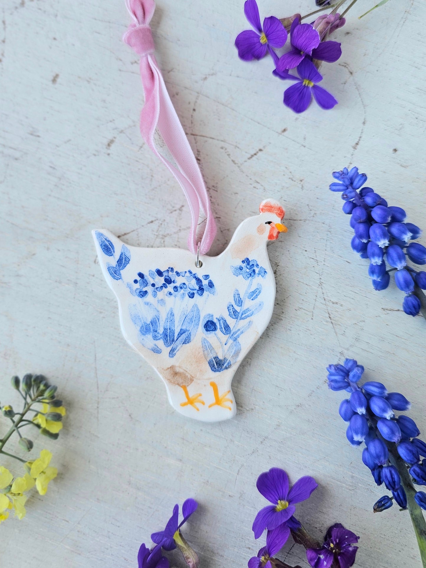 Doris the chicken  — Ceramic Hand made Hanging Decoration