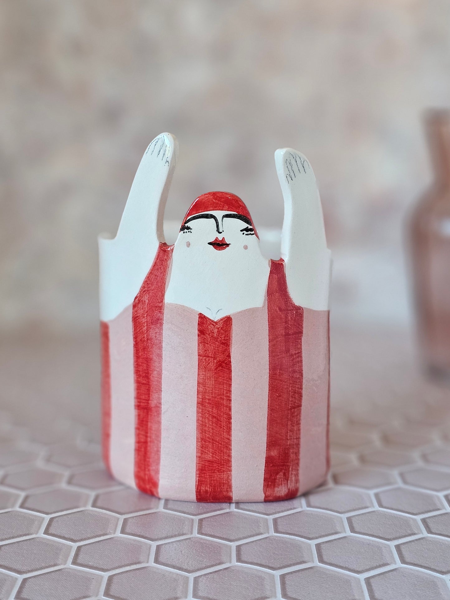 Sylvia the swimmer ceramic toothbrush holder