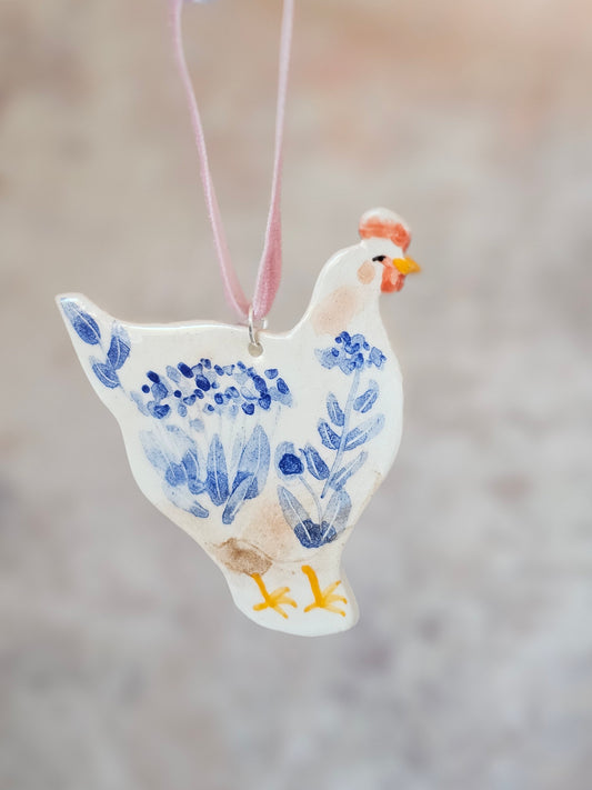 Doris the chicken  — Ceramic Hand made Hanging Decoration