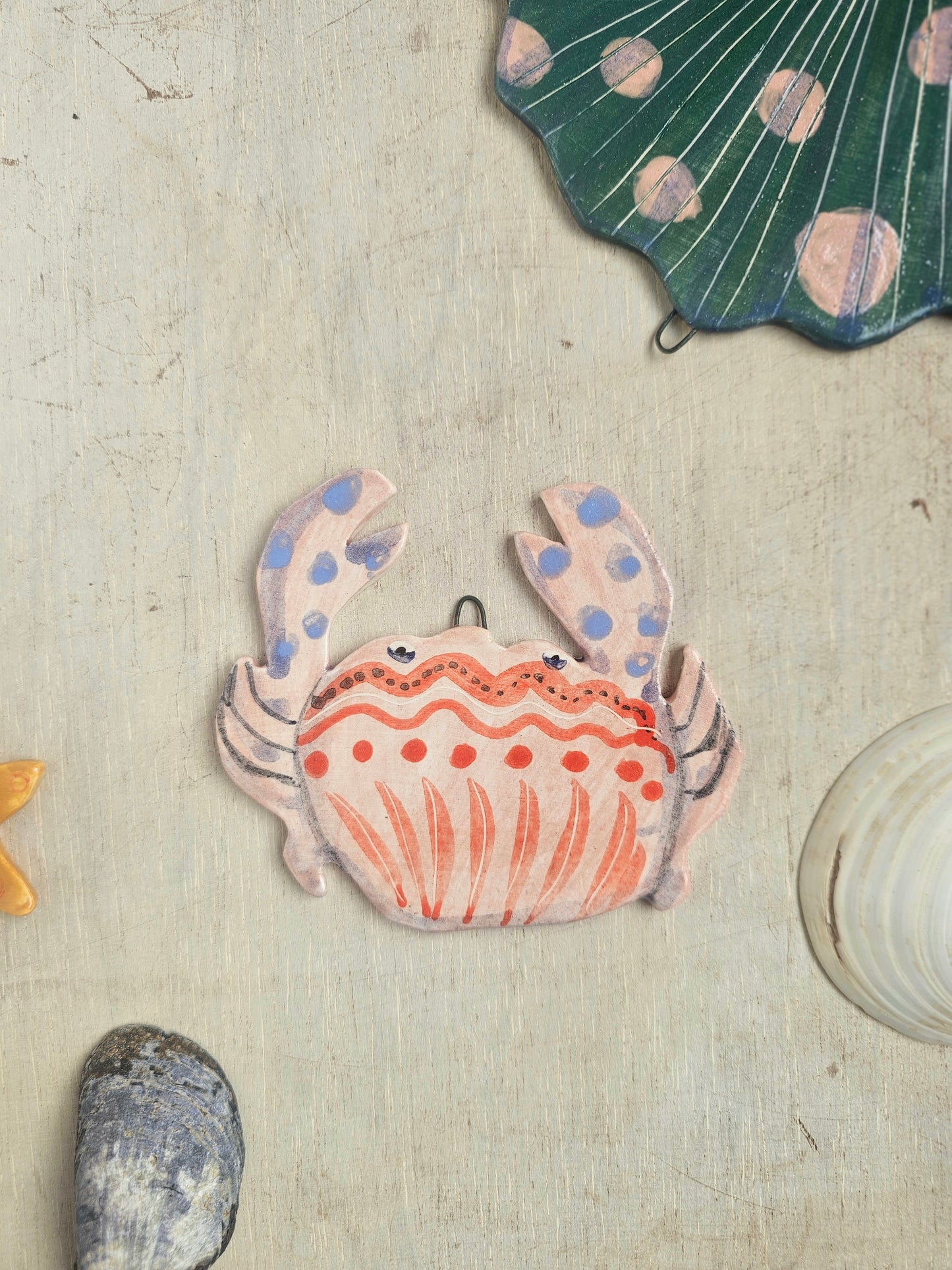 Crabby Tonga hand crafted ceramic wall hanging decoration small