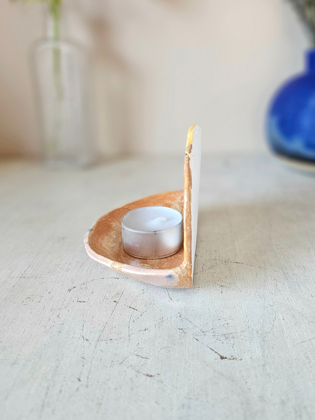 Sunny Honeybeam, Handmade Ceramic Candle Holder, Hand Painted Sun Shrine