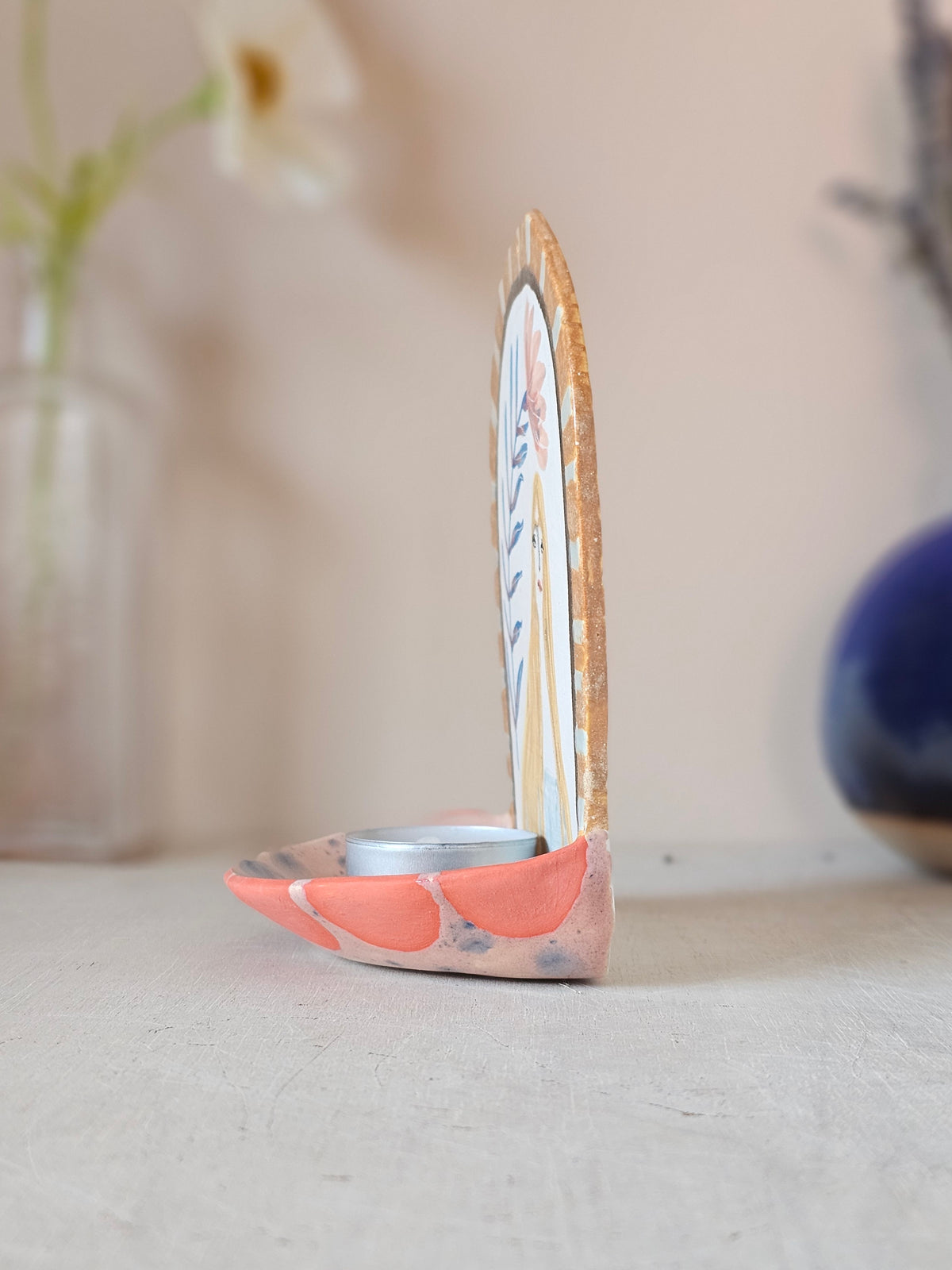 Beau | Handmade Ceramic Candle Holder, Hand Painted Little Shrine