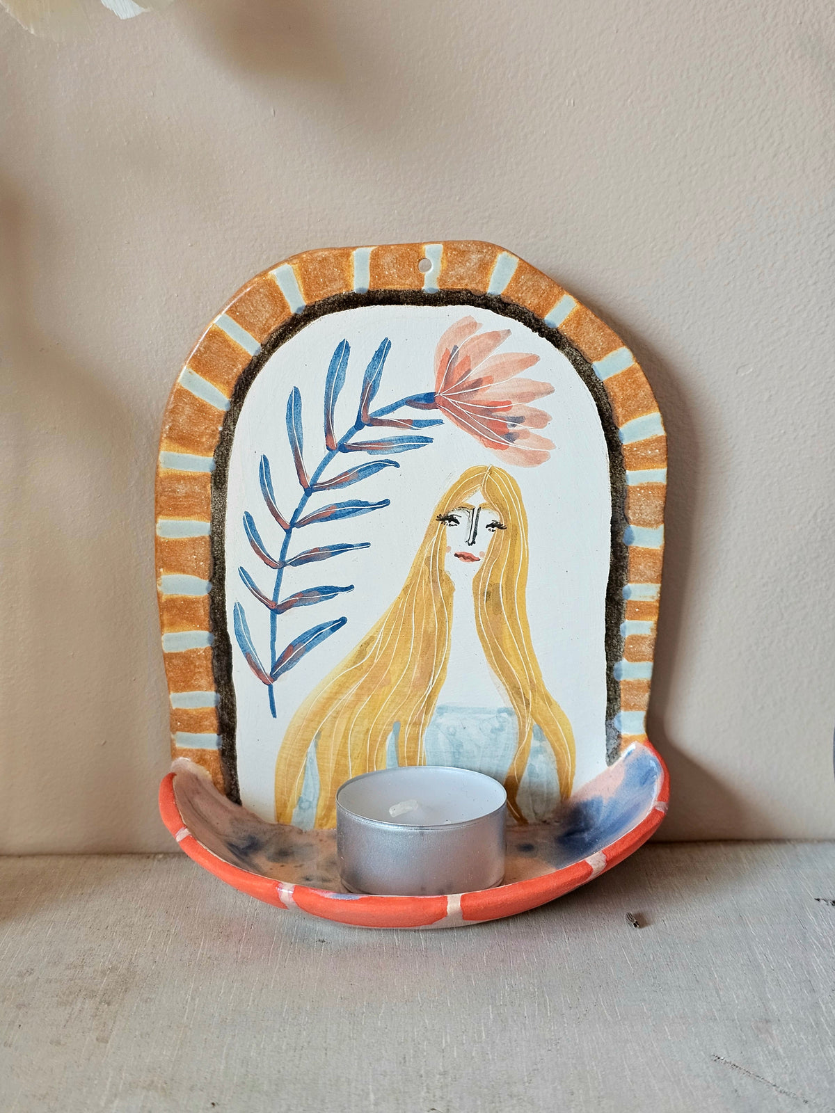 Beau | Handmade Ceramic Candle Holder, Hand Painted Little Shrine