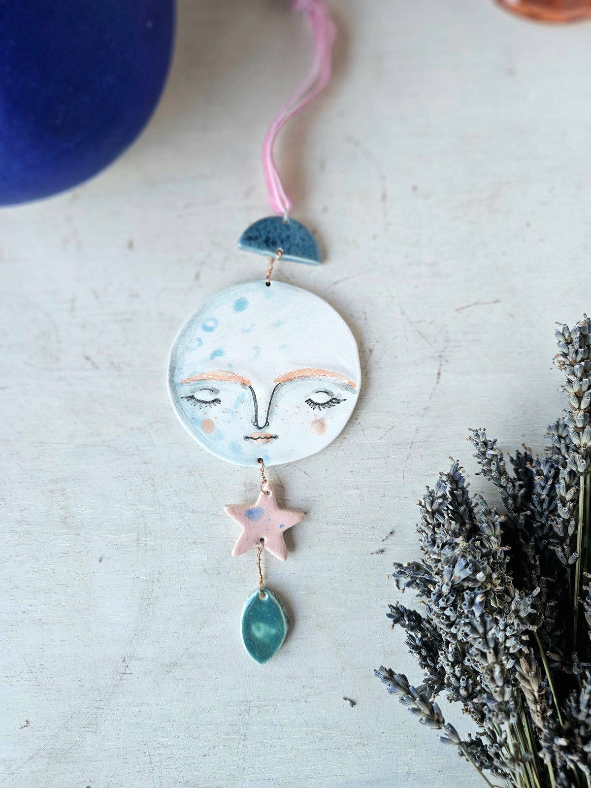 Luna Cloudwhisper — Hand-Painted Ceramic Ornament hanger- made to order