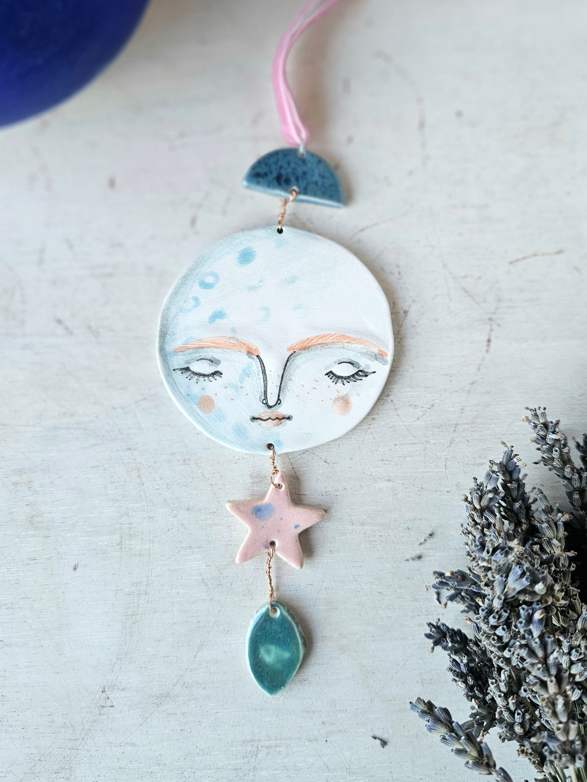 Luna Cloudwhisper — Hand-Painted Ceramic Ornament hanger- made to order