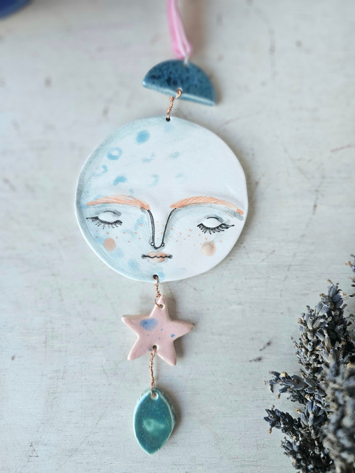 Luna Cloudwhisper — Hand-Painted Ceramic Ornament hanger- made to order
