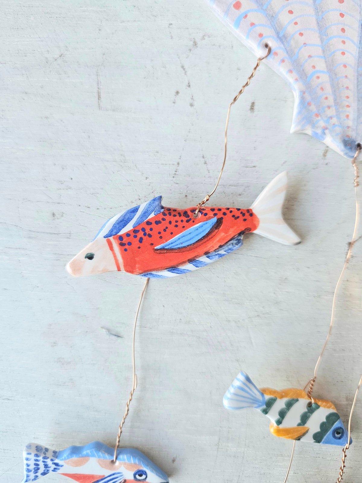 Handmade Ceramic Shell Mobile,  Hand Painted Under the Sea Wall Hanging