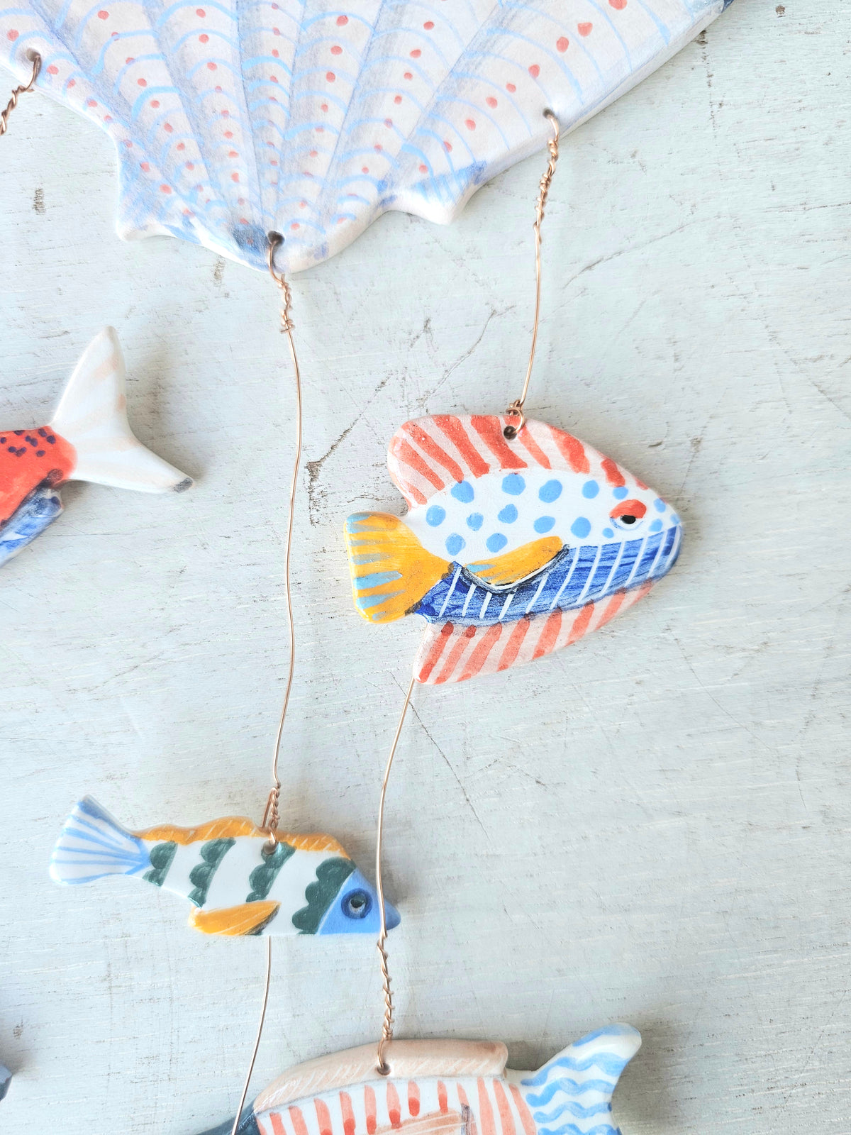 Handmade Ceramic Shell Mobile,  Hand Painted Under the Sea Wall Hanging