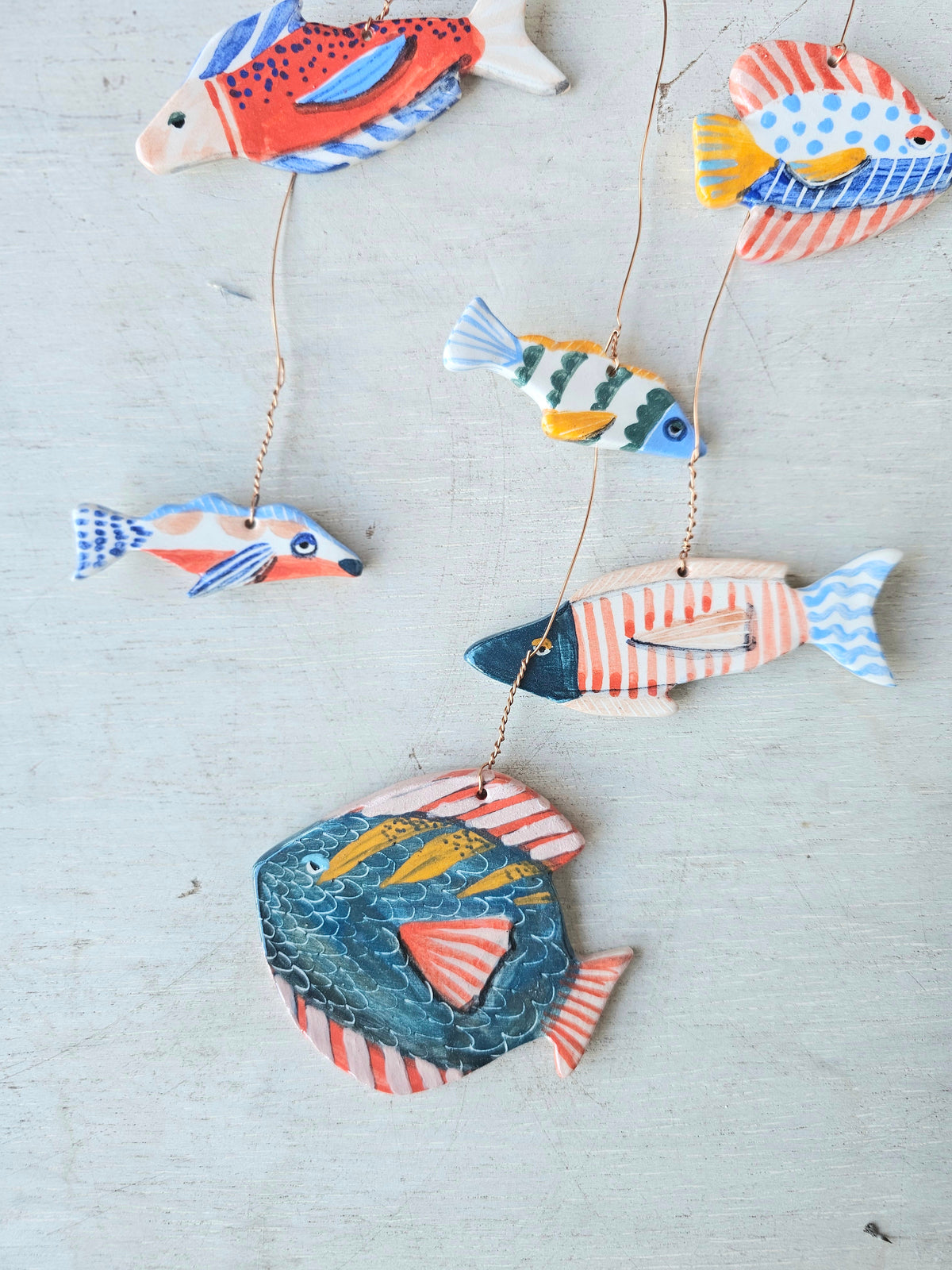 Handmade Ceramic Shell Mobile,  Hand Painted Under the Sea Wall Hanging