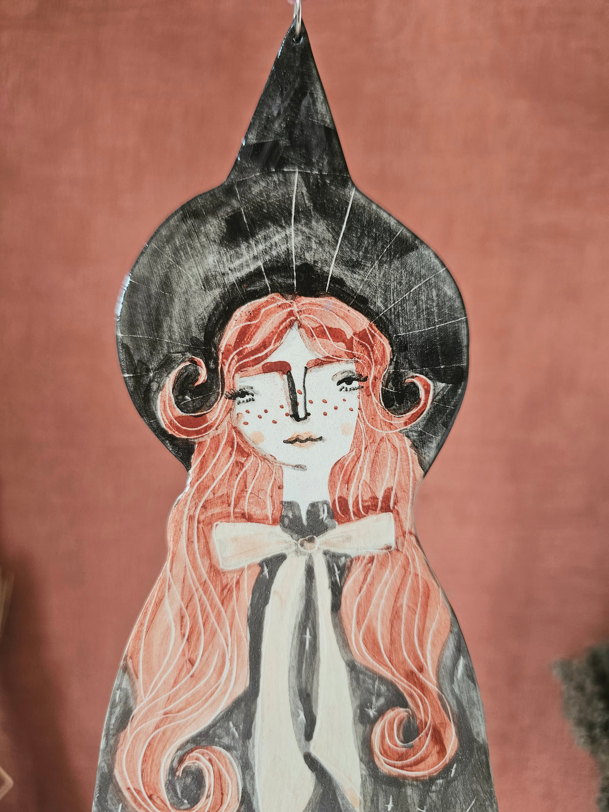 Clara the witch handmade ceramic hanging decoration