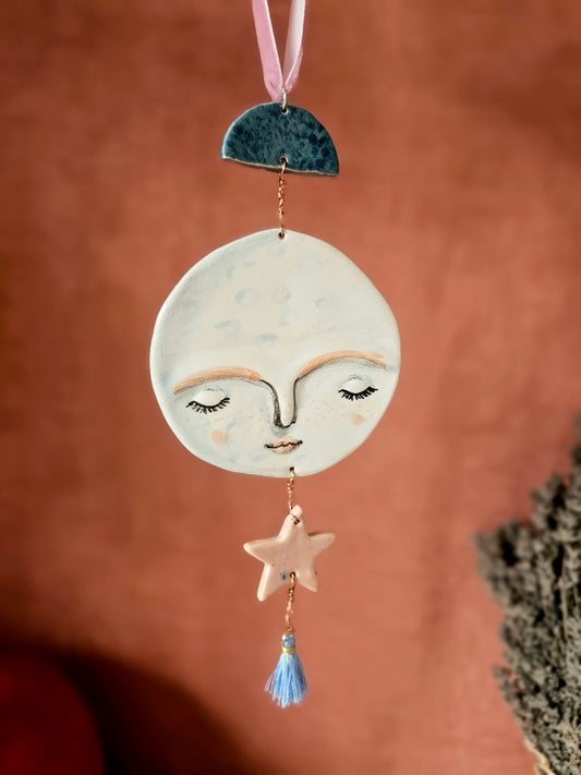 Luna Cloudwhisper — Hand-Painted Ceramic Ornament hanger Tassel