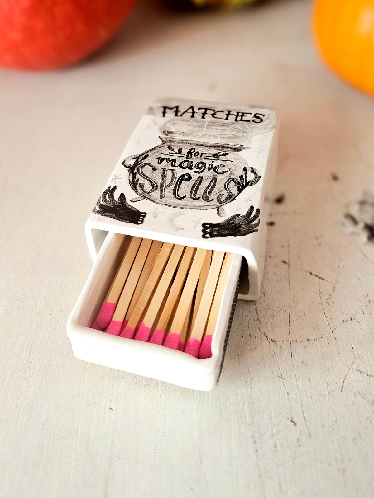 Spell matches, handmade small ceramic matchbox