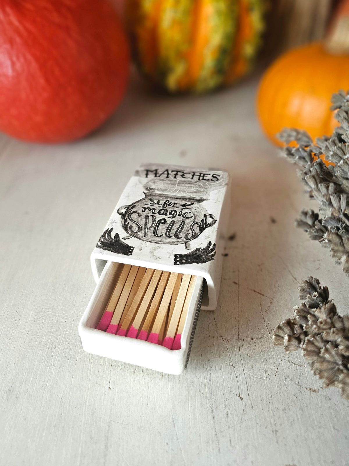 Spell matches, handmade small ceramic matchbox