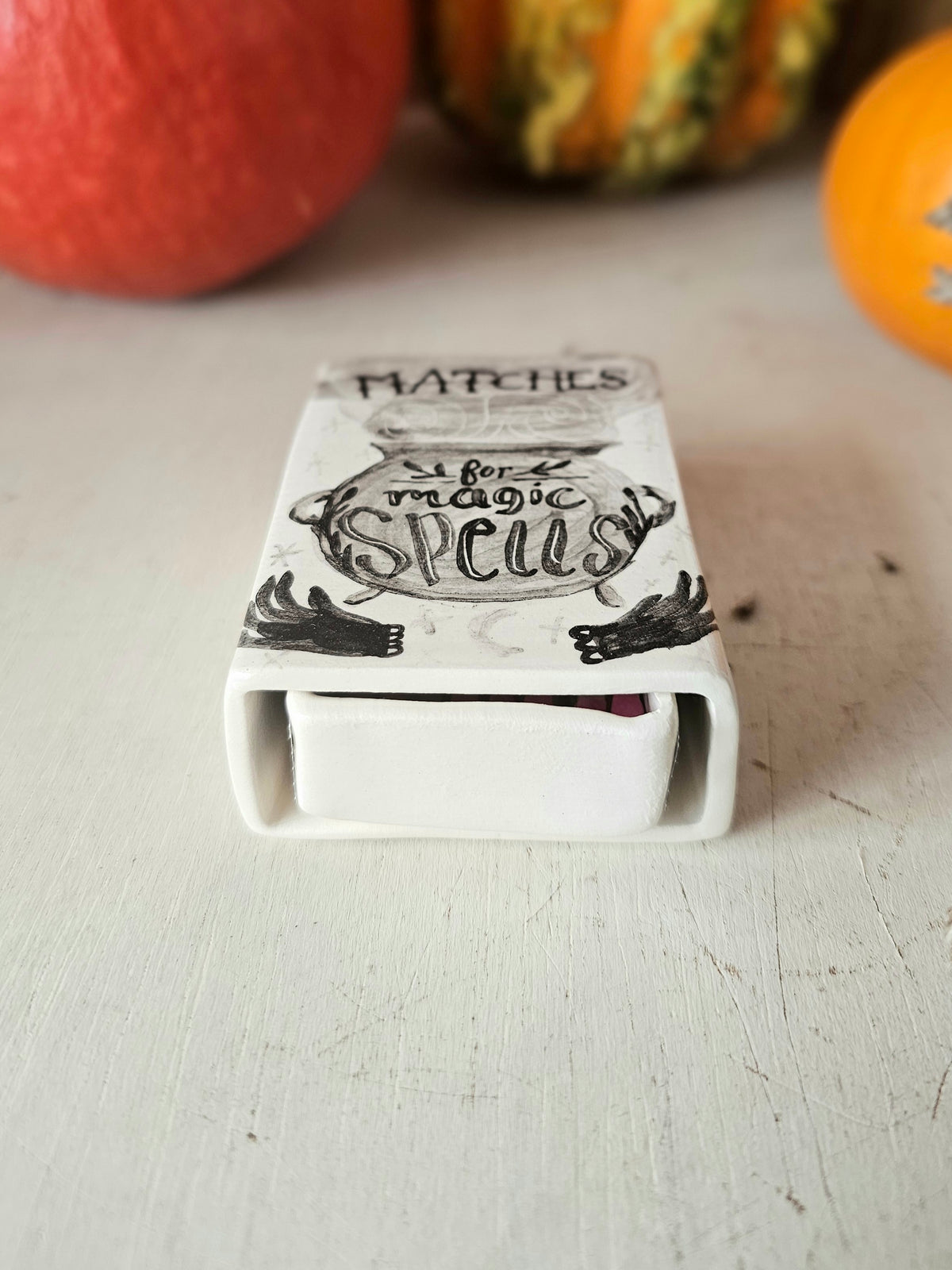 Spell matches, handmade small ceramic matchbox