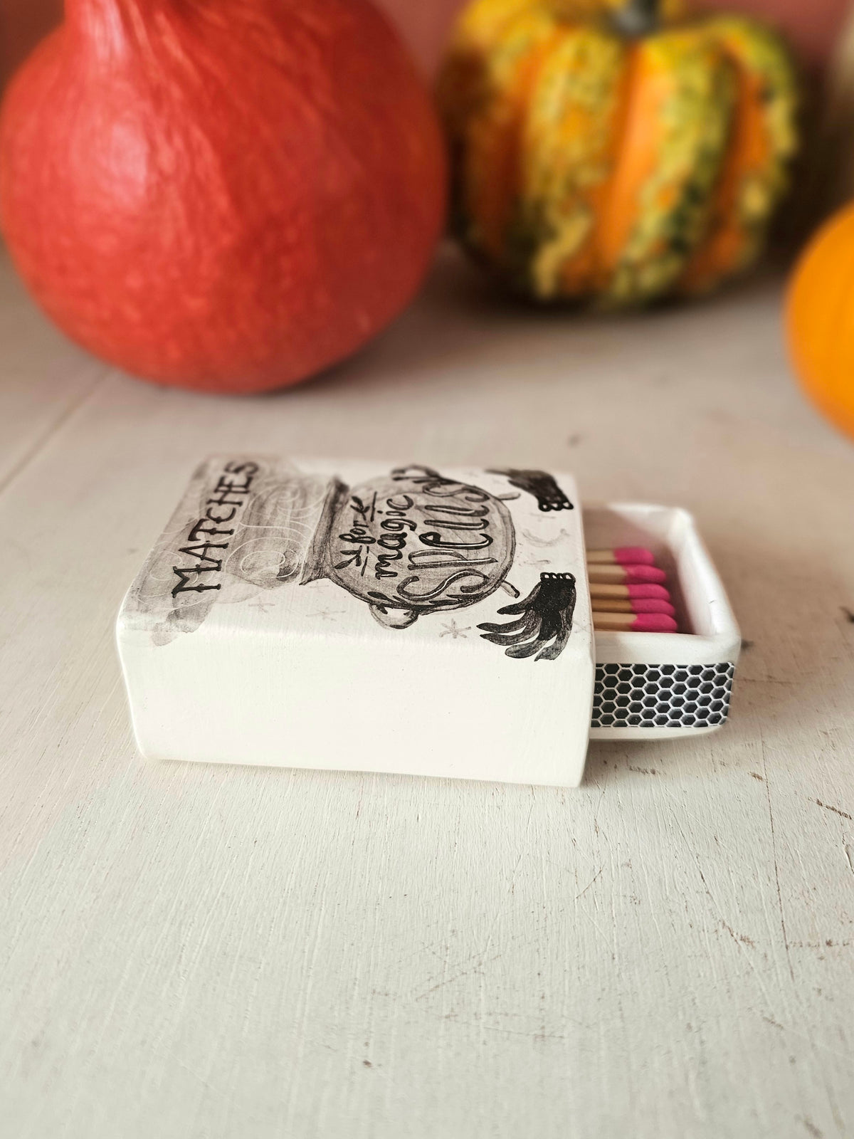 Spell matches, handmade small ceramic matchbox