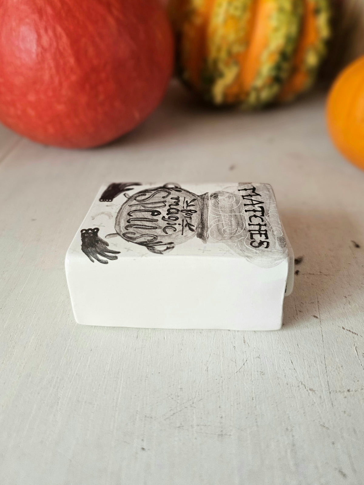 Spell matches, handmade small ceramic matchbox