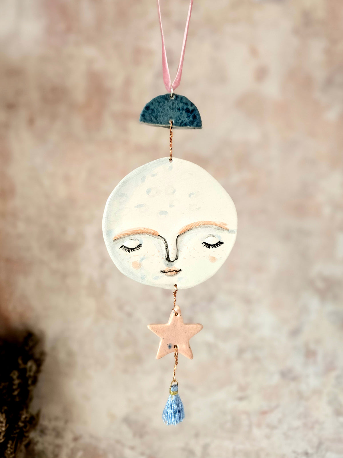 Luna Cloudwhisper — Hand-Painted Ceramic Ornament hanger Tassel