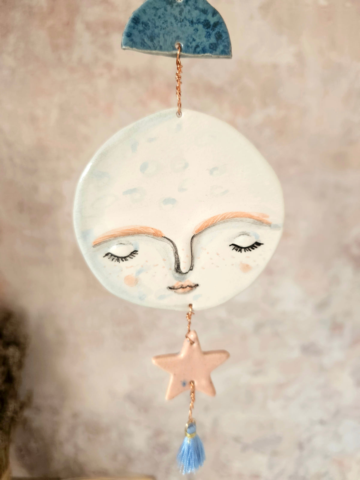 Luna Cloudwhisper — Hand-Painted Ceramic Ornament hanger Tassel