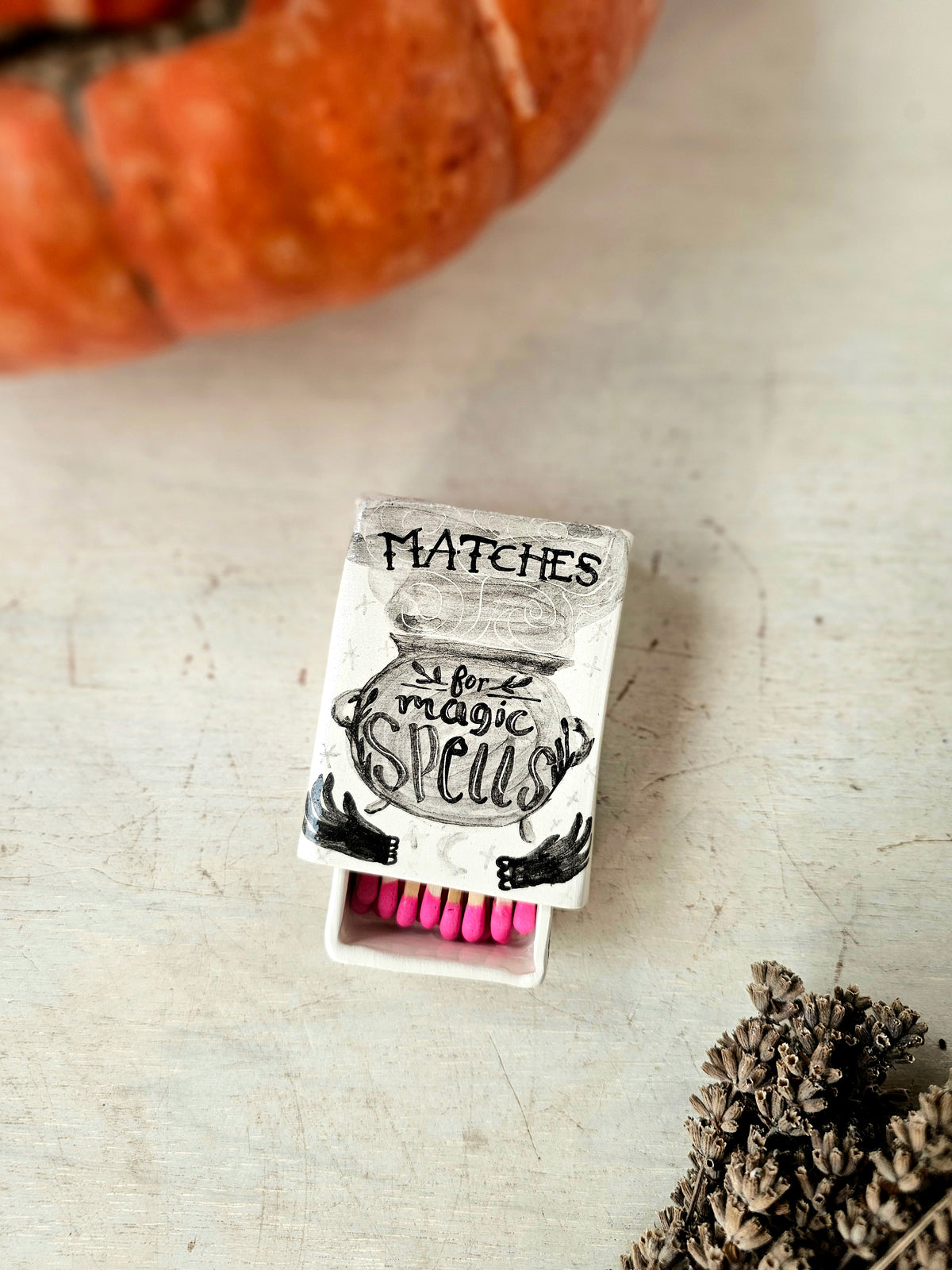 Spell matches, handmade small ceramic matchbox