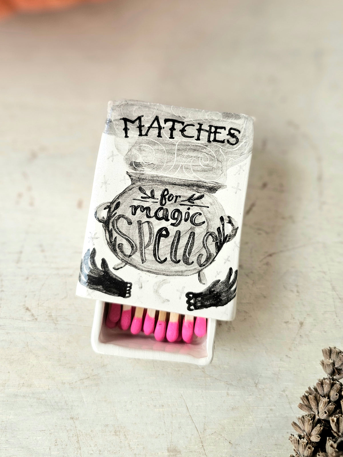 Spell matches, handmade small ceramic matchbox
