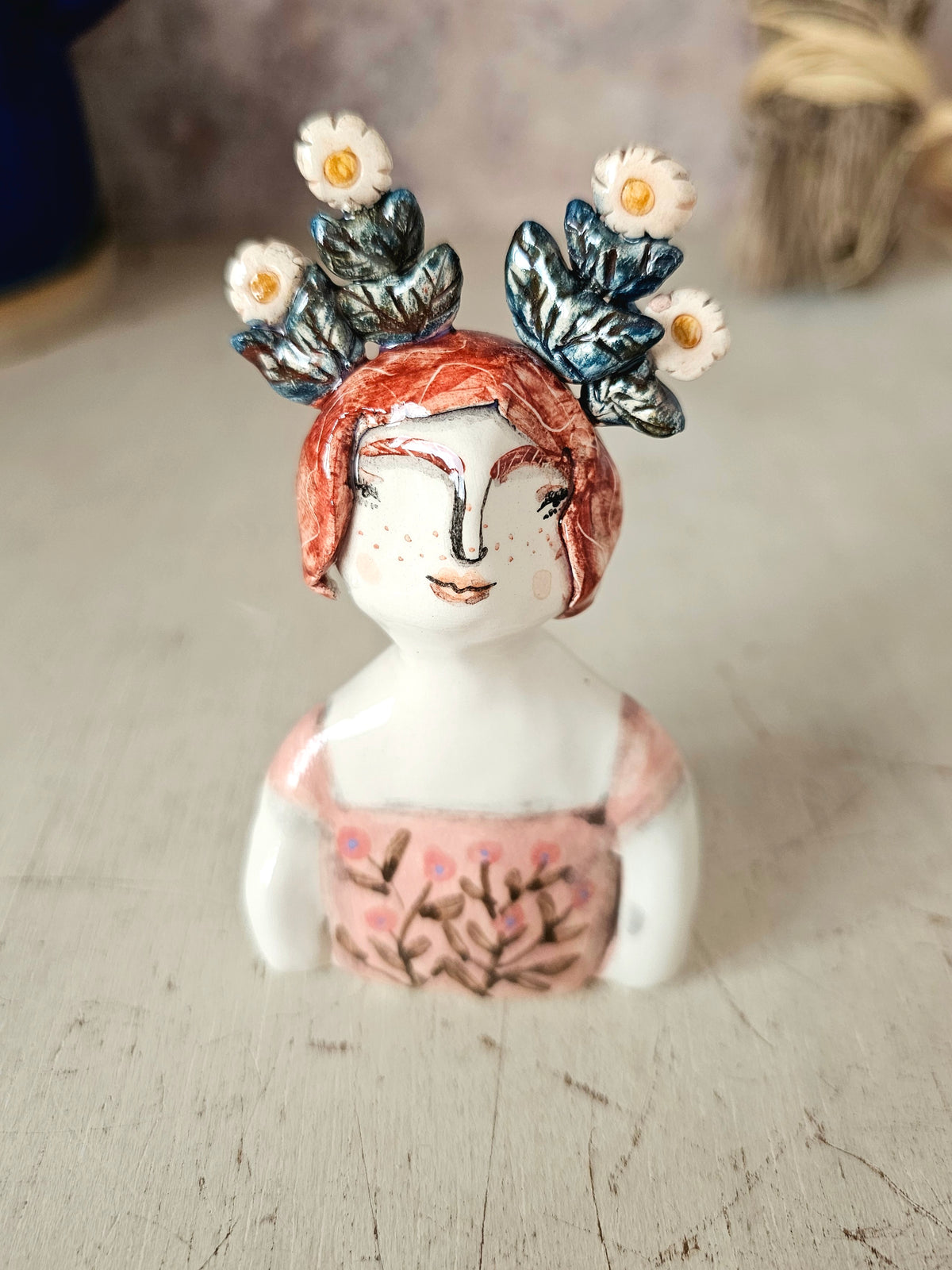 Hazel flower headress handmade ceramic mini sculpture