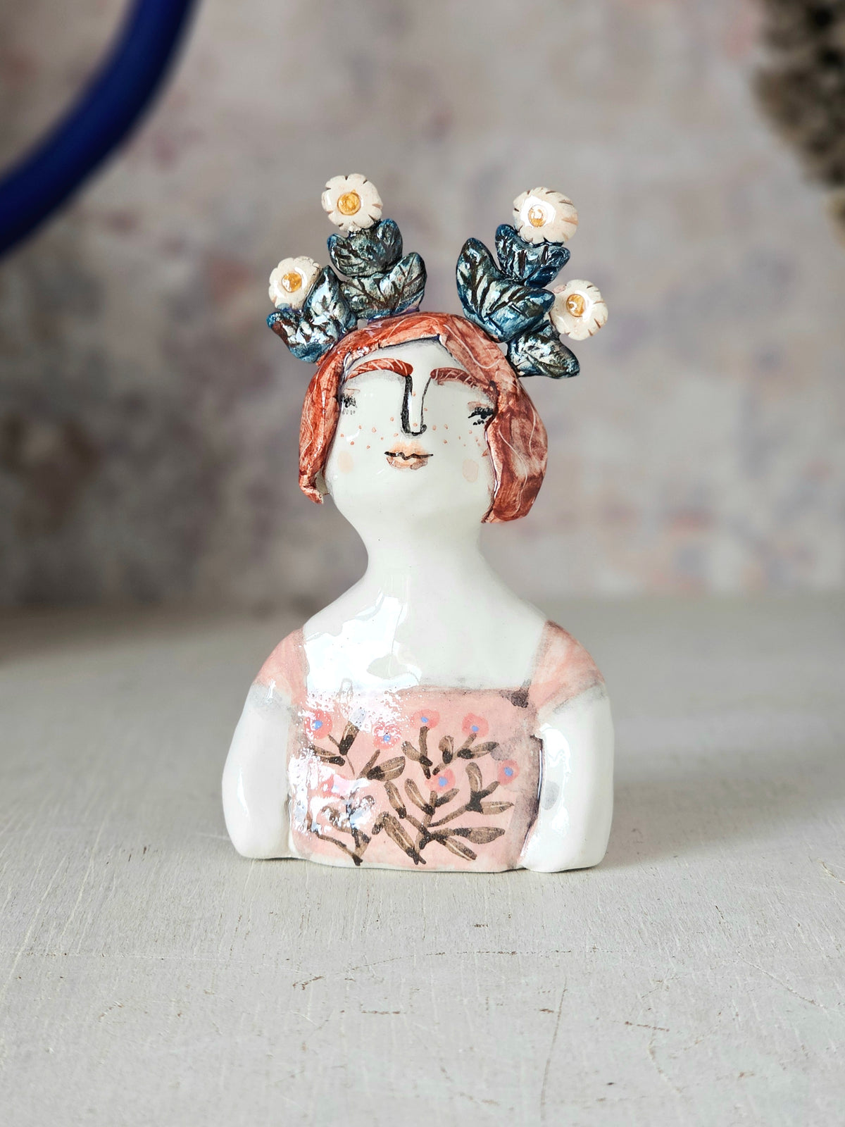 Hazel flower headress handmade ceramic mini sculpture