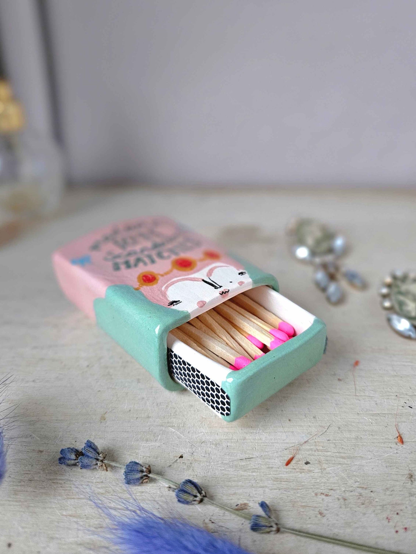 Madame Pomp's Scandalous matches small ceramic matchbox