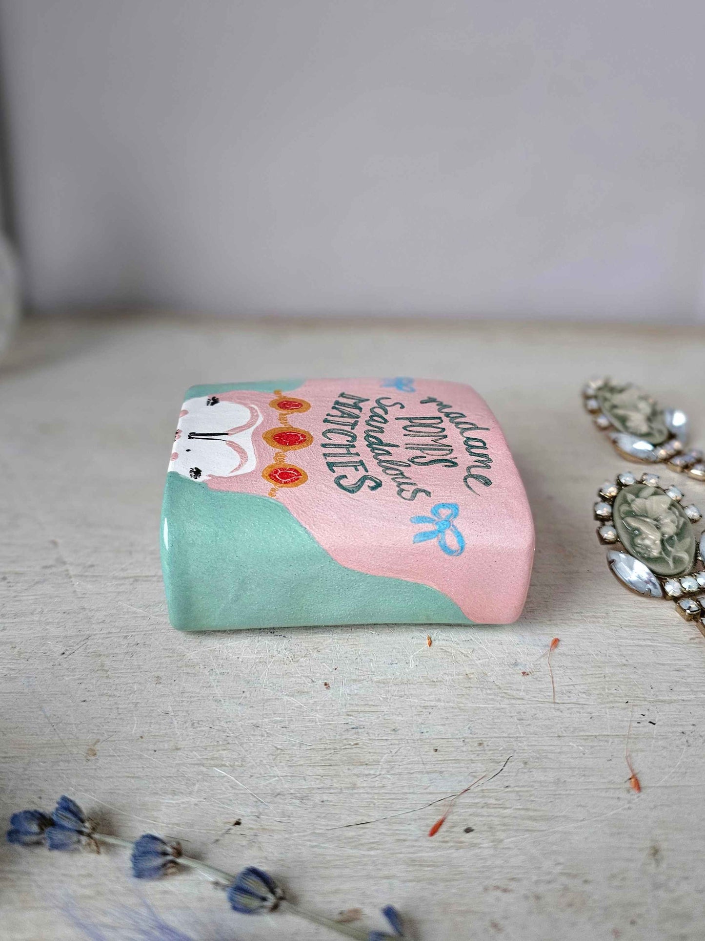 Madame Pomp's Scandalous matches small ceramic matchbox