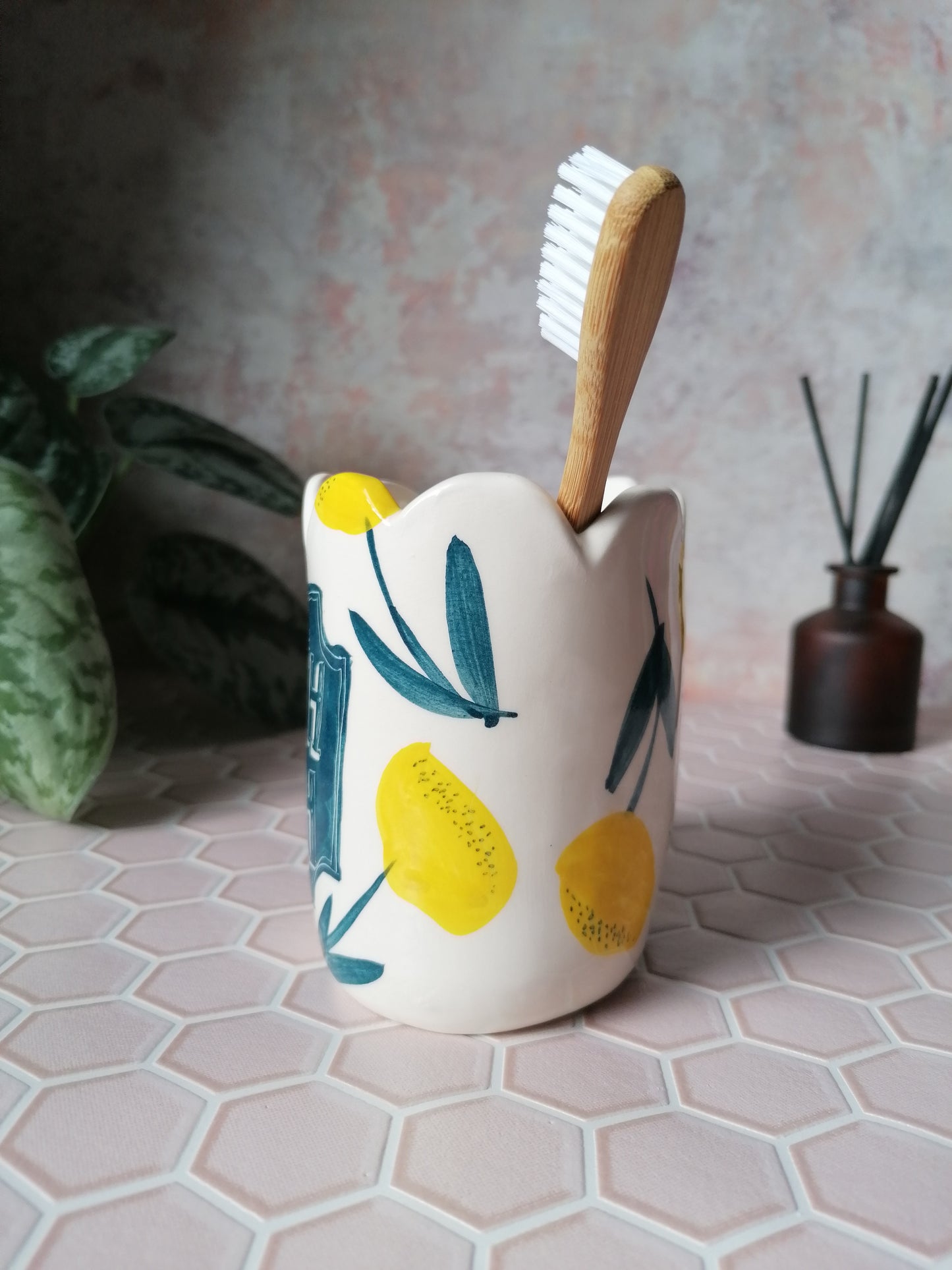 Yellow Flora toothbrush holder