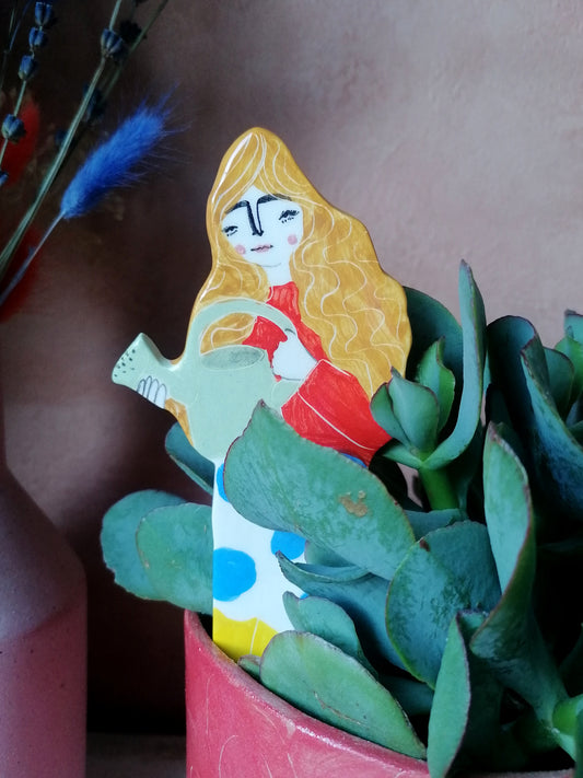 Marigold watering ceramic plant friend marker