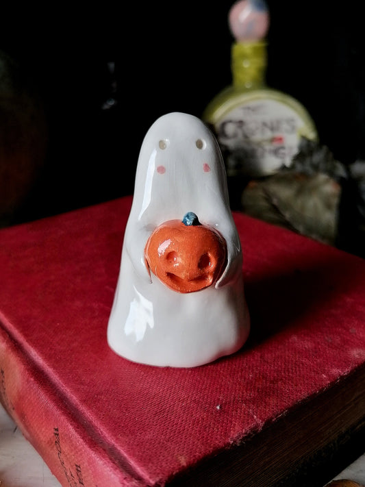 Bob the Ghost – Ceramic Halloween Ghost Ornament with Pumpkin