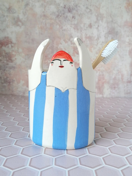 Made to order: Sylvia the swimmer toothbrush holder ceramic handmade pot