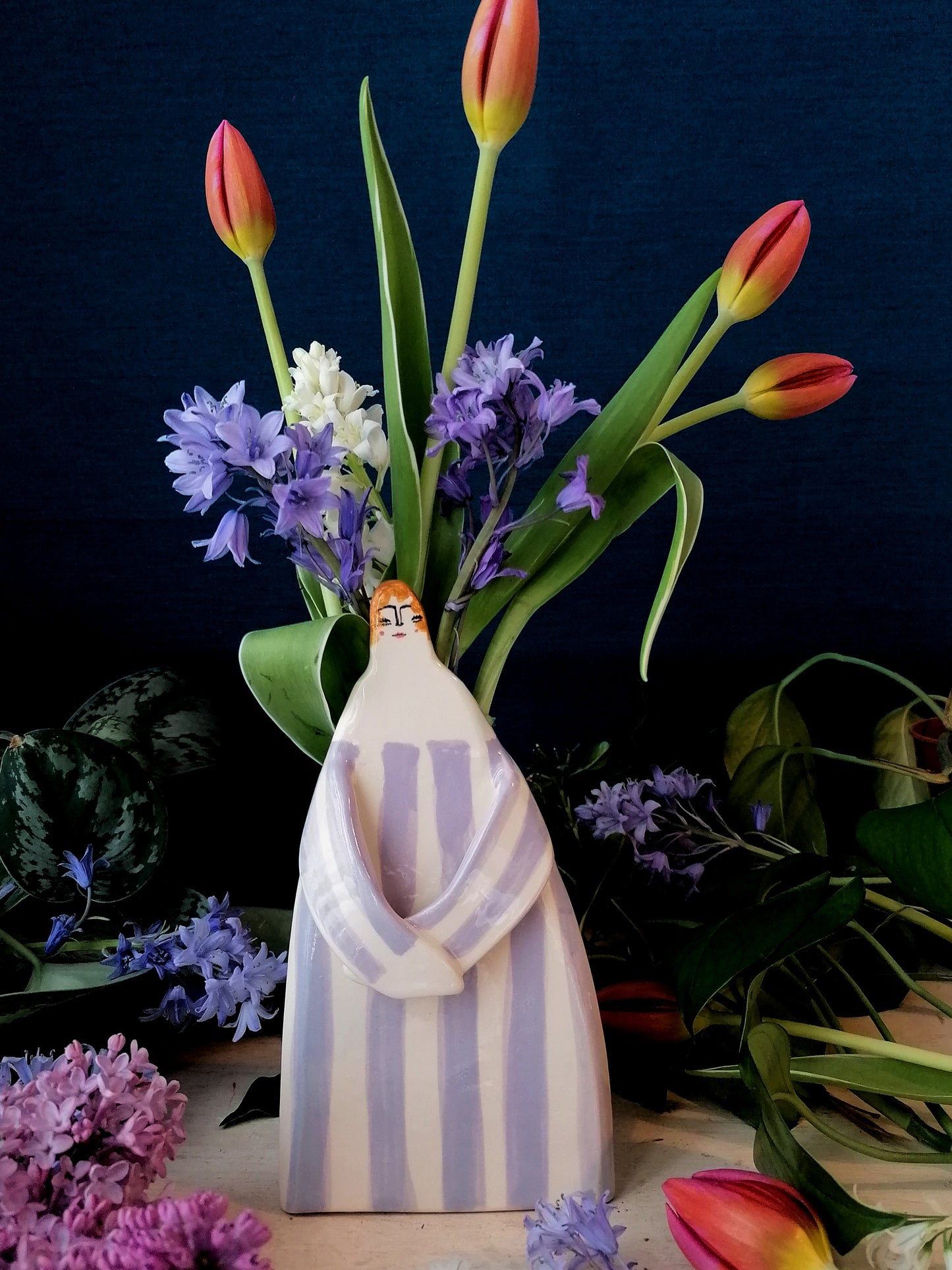 Marigold handmade ceramic Vase stripe