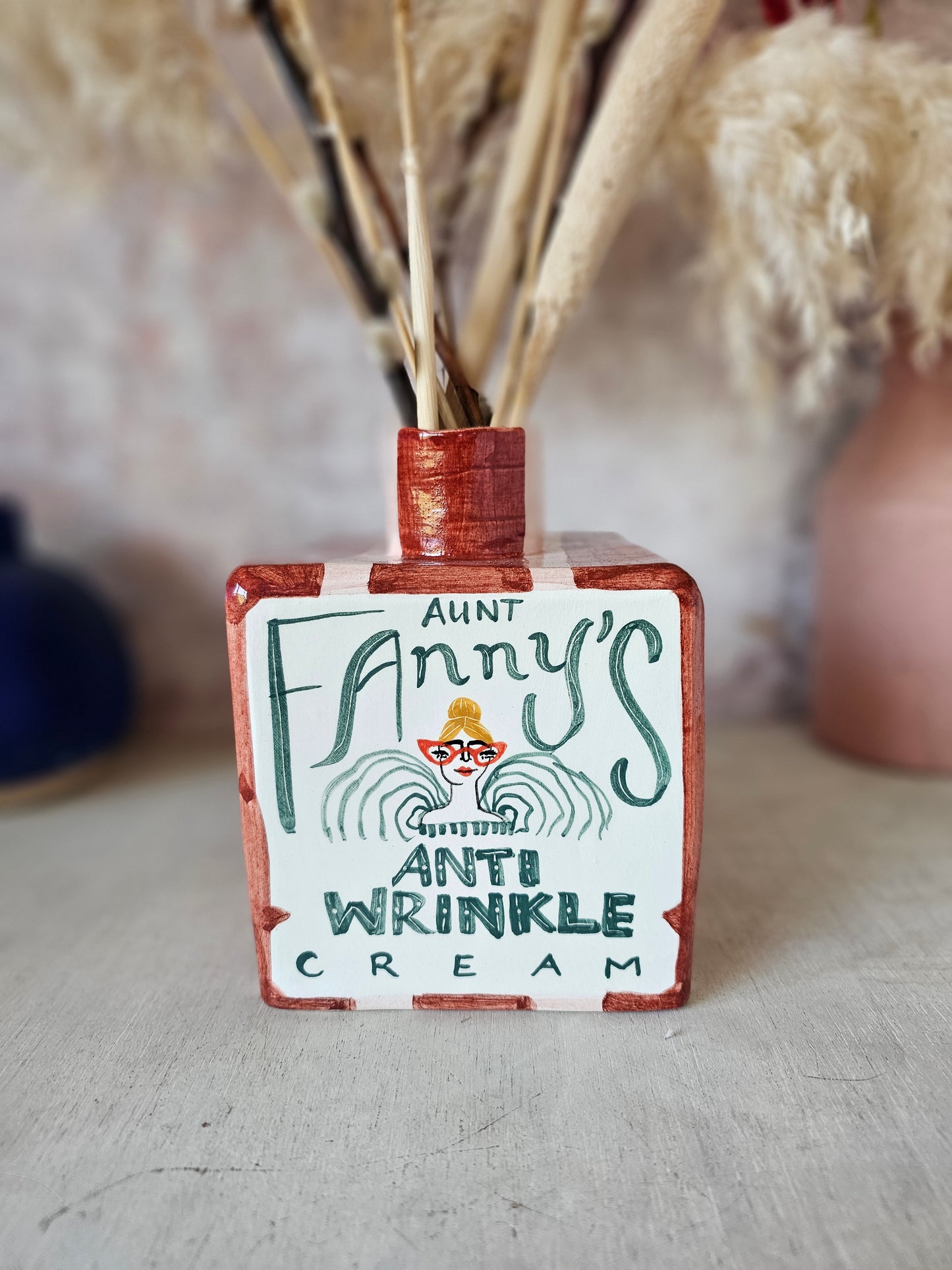 Aunt Fanny's Anti wrinkle cream Bottle large Vase wide stripe