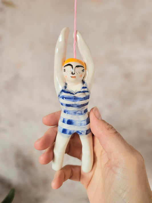 Made to order: Sylvia the swimmer stripes ceramic bathroom light pull