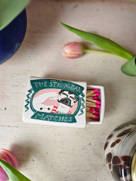 Hector the strongman ceramic small matchbox