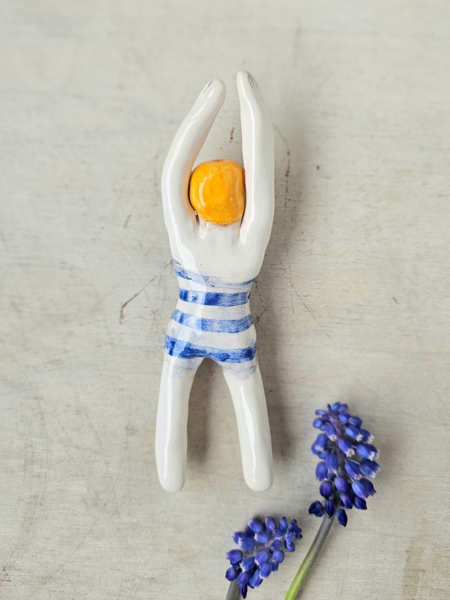 Sylvia the swimmer stripes ceramic bathroom light pull