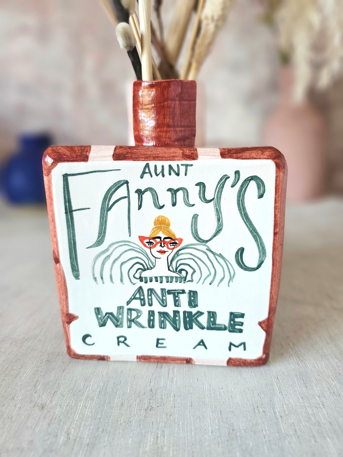 Aunt Fanny's Anti wrinkle cream Bottle large Vase wide stripe