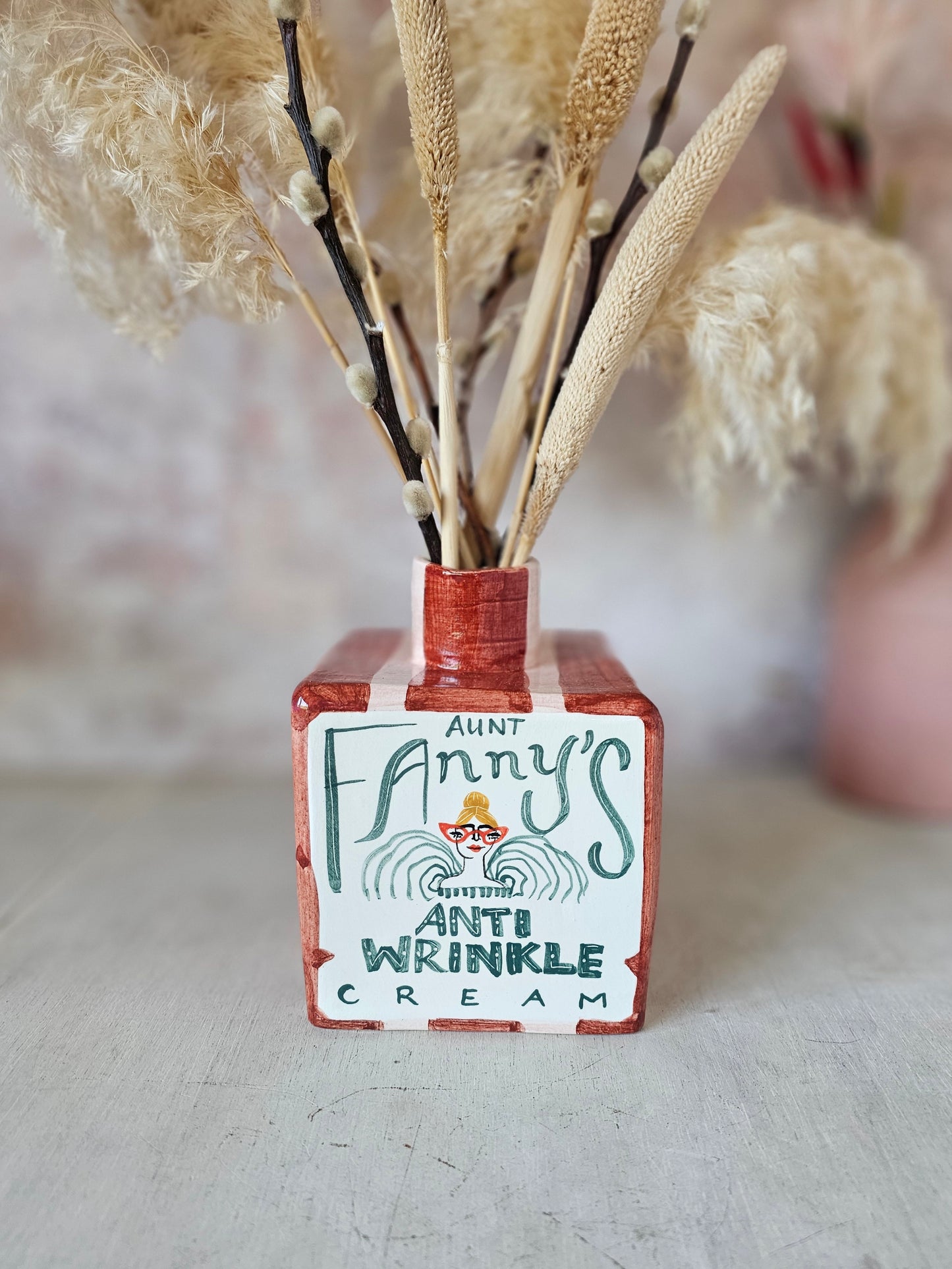 Aunt Fanny's Anti wrinkle cream Bottle large Vase wide stripe