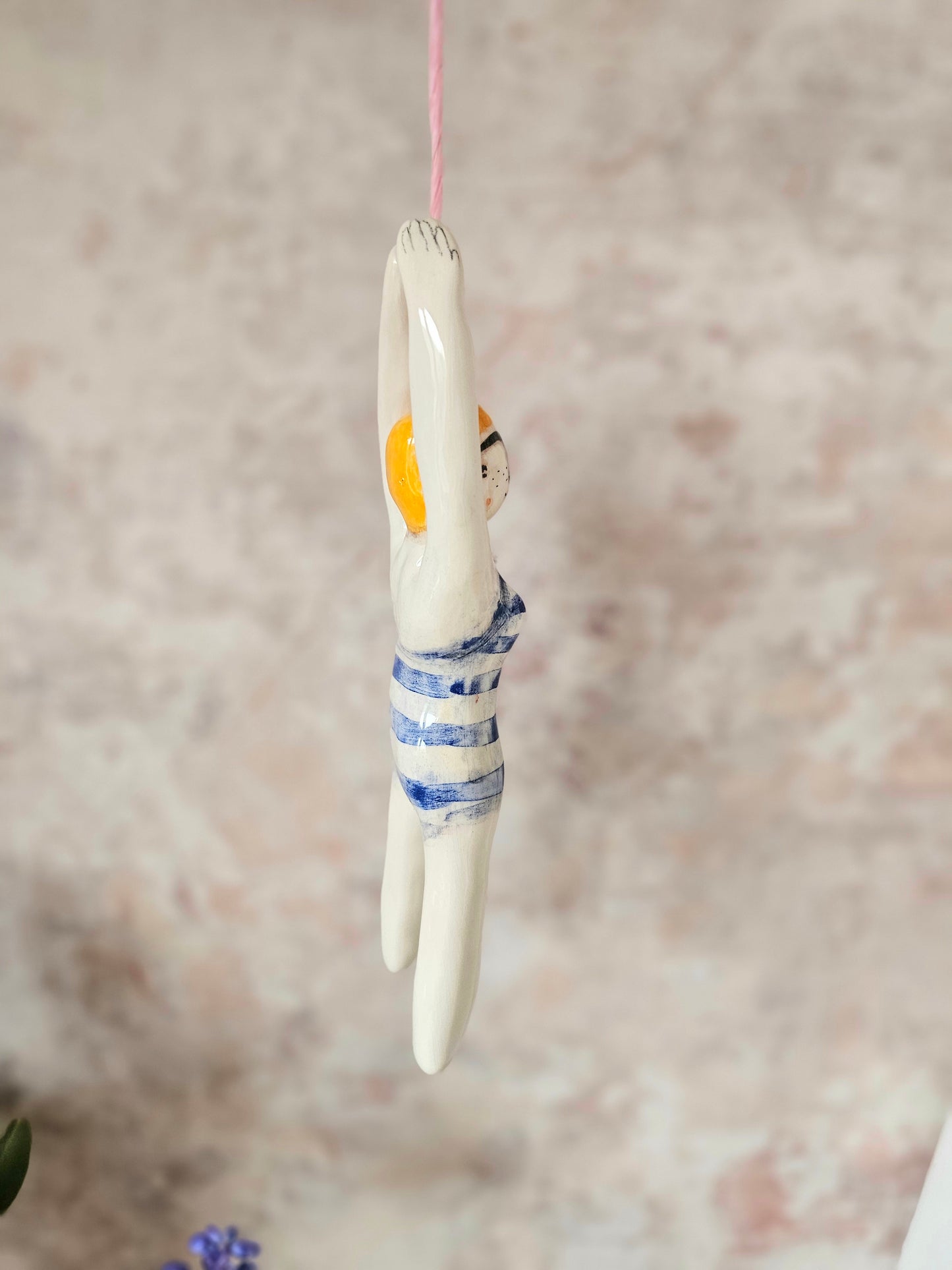 Sylvia the swimmer stripes ceramic bathroom light pull