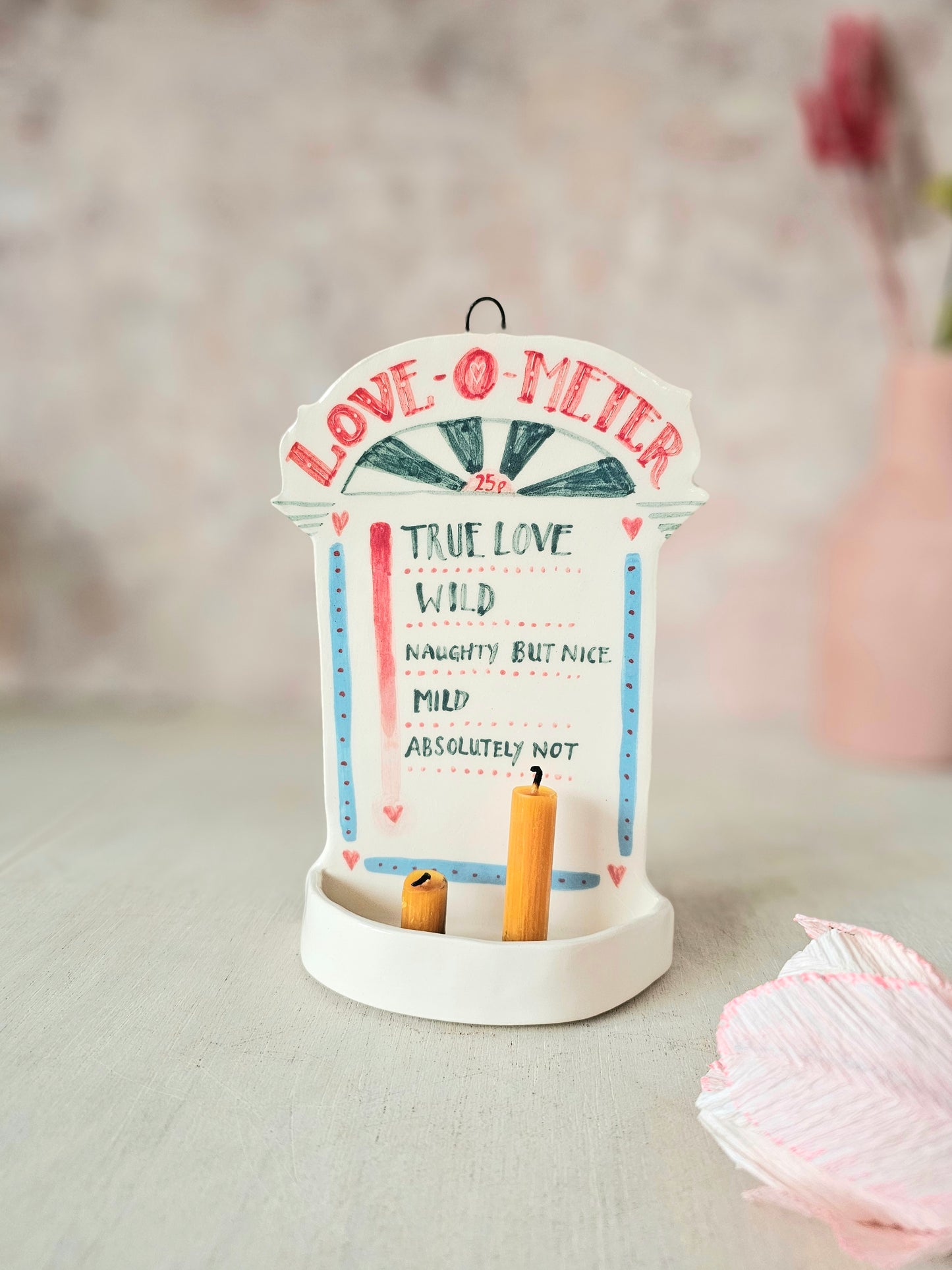Love-O-Meter wall mount ceramic candle holder