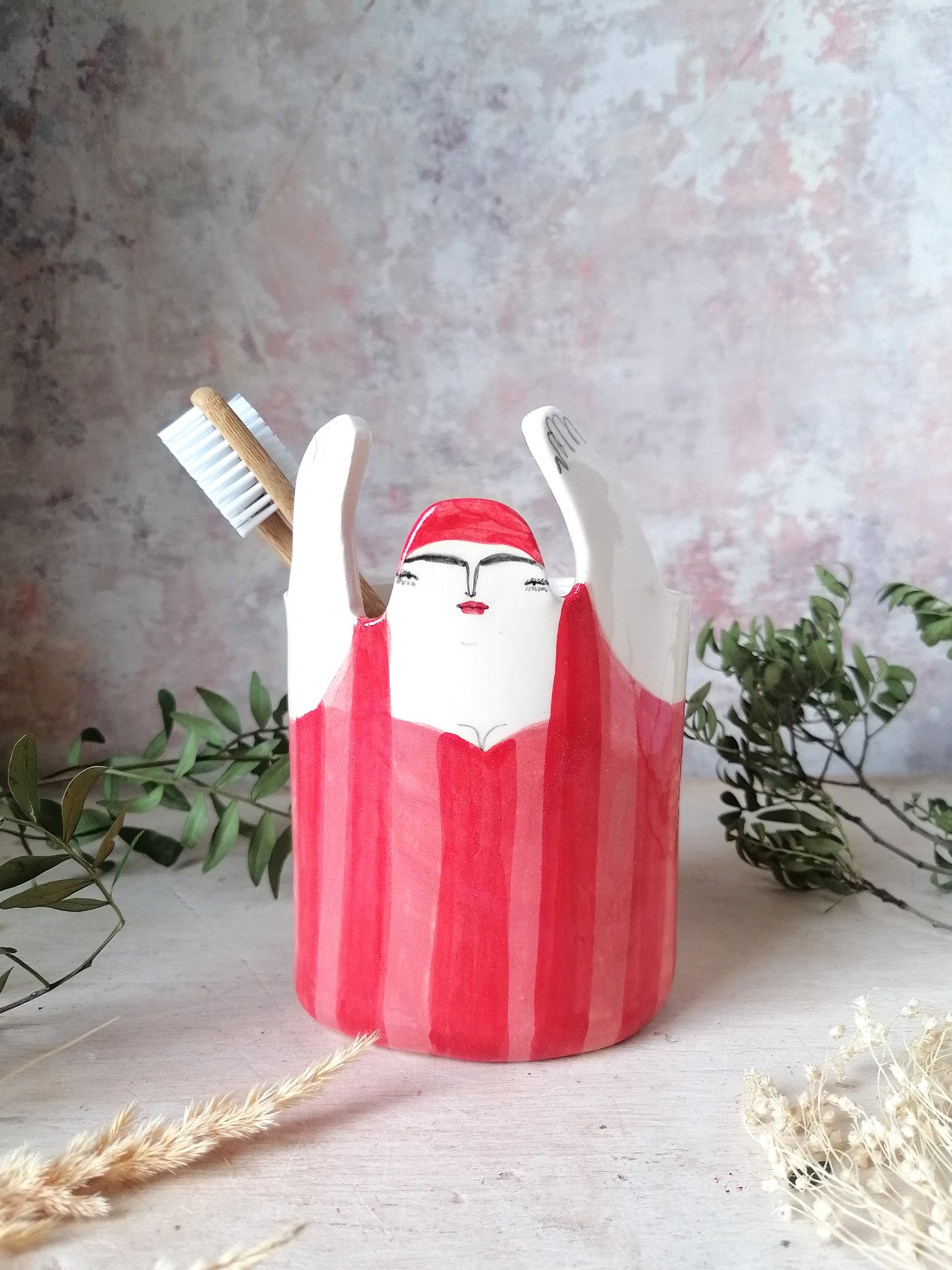 Sylvia the swimmer ceramic toothbrush holder